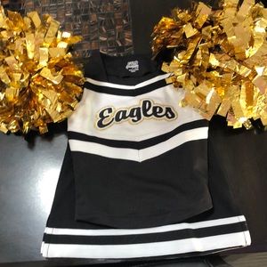 Youth medium. Cheerleading. Halloween costume. With gold pom-poms.